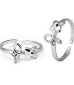 Twisty Flower CZ Silver Toe Rings-TR329