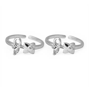 Twisty Flower CZ Silver Toe Rings-TR329 2
