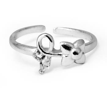Twisty Flower CZ Silver Toe Rings-TR329 3