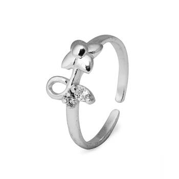 Twisty Flower CZ Silver Toe Rings-TR329 4