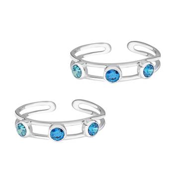 Gleaming Blue CZ Silver Toe Ring-TR366 2