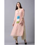 Peach Crapehand Embroidery And Matchin