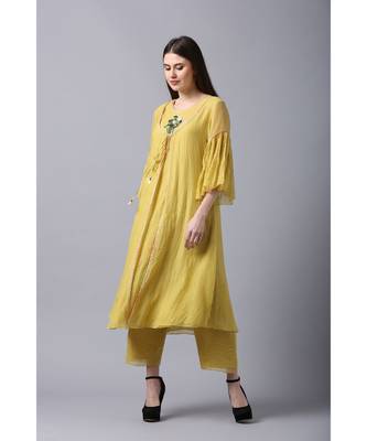 YELLOW cotton hand EMBROIDERY AND PRINT 1