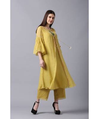 YELLOW cotton hand EMBROIDERY AND PRINT 2