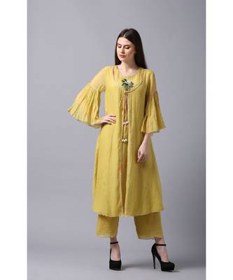 YELLOW cotton hand EMBROIDERY AND PRINT 3