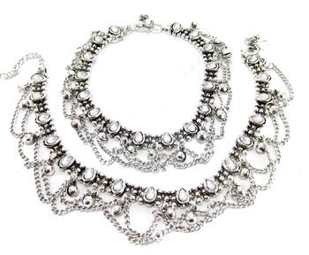 silver plated kundan bridal anklet 2
