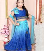 Blue Embroidered Crepe chiffon Lehenga Choli Dupatta