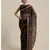 Black & Red Floral Printed Cotton Silk Saree With Blouse