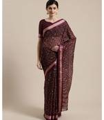 Marron  Floral Printed Cotton Silk Saree With Blouse