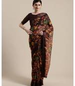 Brown Floral Printed Cotton Silk Saree With Blouse