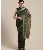 Green Floral Printed Cotton Silk Saree With Blouse