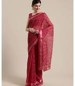 Pink  Floral Printed Cotton Silk Saree With Blouse