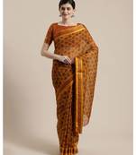 Yellow Floral Printed Cotton Silk Saree With Blouse