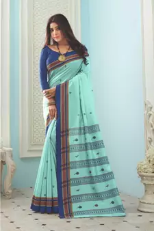 Blue Woven  Cotton Silk Saree With Blouse