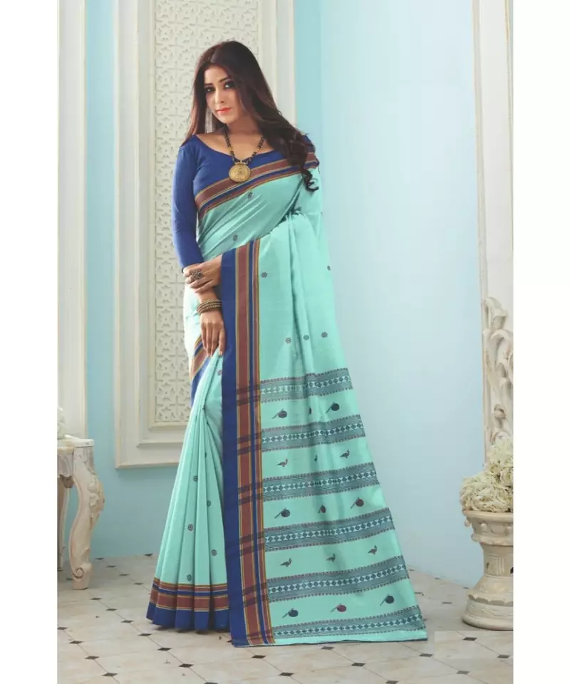 Blue Woven  Cotton Silk Saree With Blouse