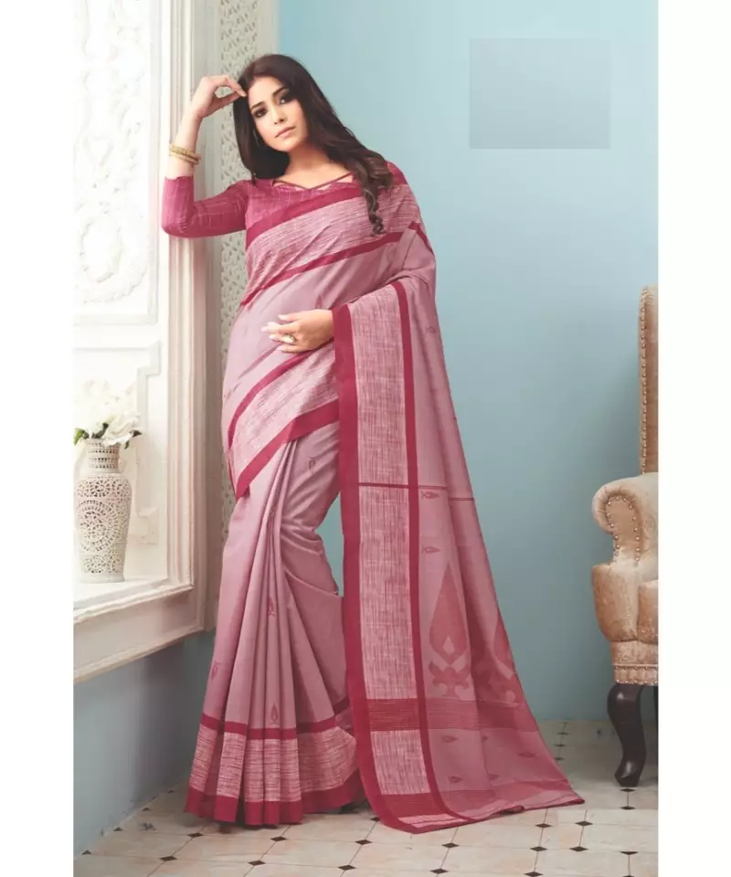 Pink Woven  Cotton Silk Saree With Blouse