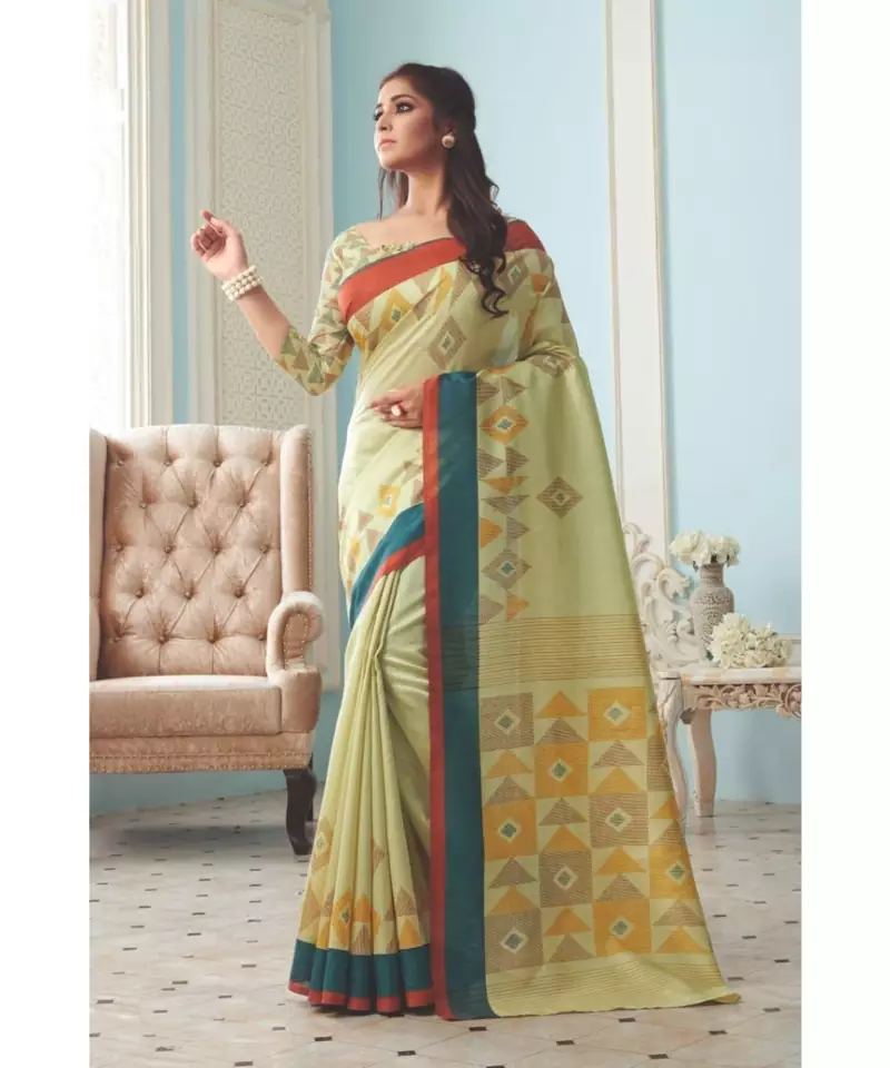 Multicolour Woven  Cotton Silk Saree With Blouse