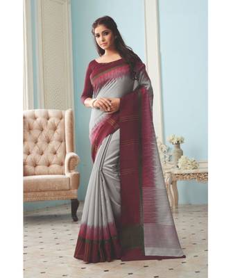 Grey Woven  Cotton Silk Saree With Blouse 1