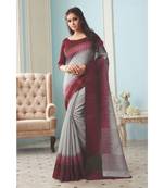Grey Woven  Cotton Silk Saree With Blouse