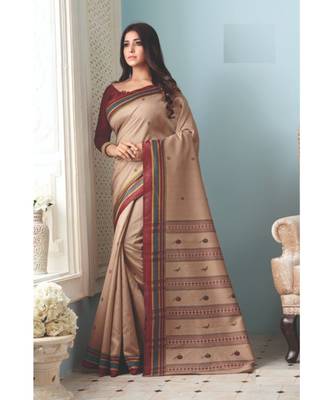 Brown Woven  Cotton Silk Saree With Blouse 1