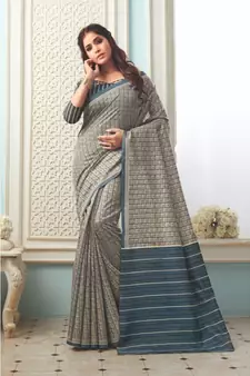 Grey Woven  Cotton Silk Saree With Blouse