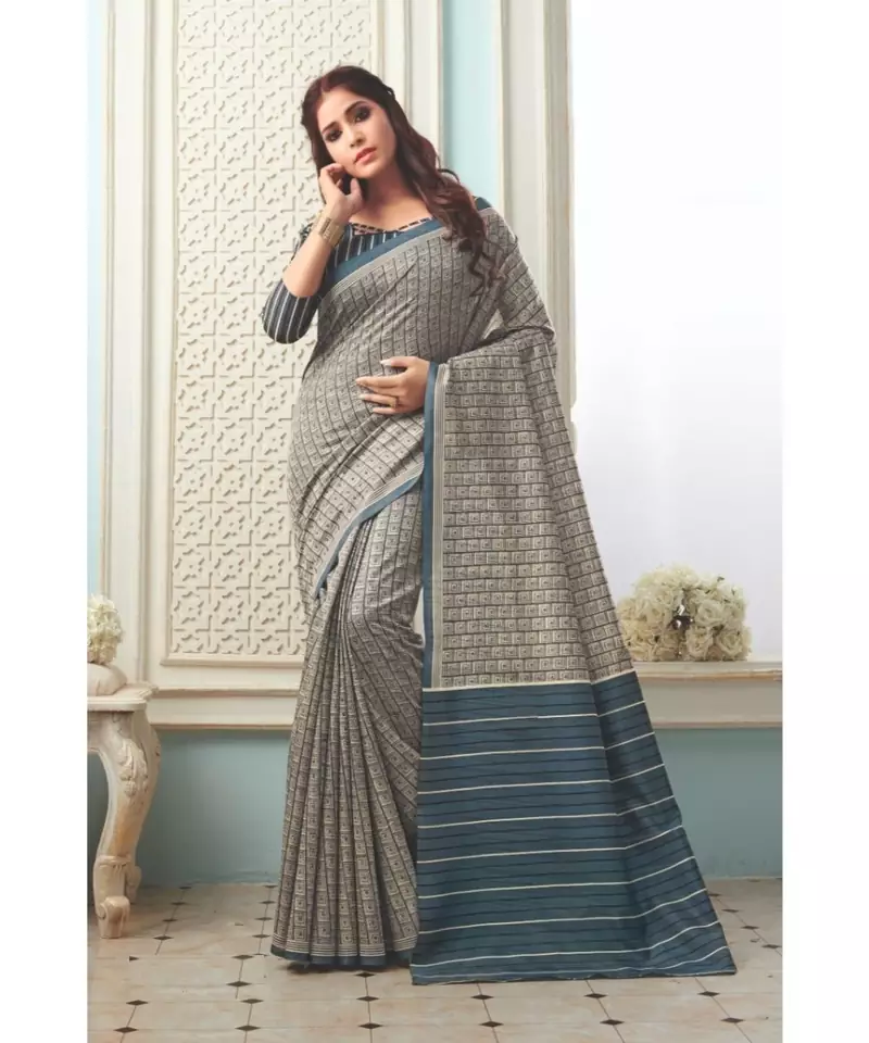 Grey Woven  Cotton Silk Saree With Blouse