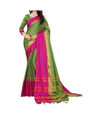 Green  Woven  Cotton Silk Saree With Blouse 2
