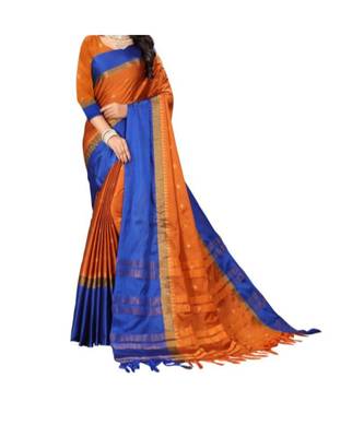 Orange Woven  Cotton Silk Saree With Blouse 2