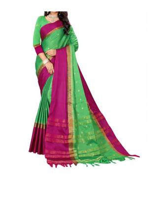 Green Woven  Cotton Silk Saree With Blouse 2