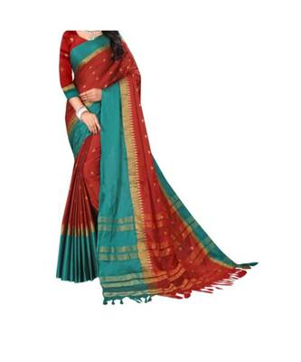 Red Woven  Cotton Silk Saree With Blouse 2