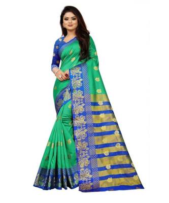 Green Woven  Cotton Silk Saree With Blouse 1