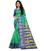 Green Woven  Cotton Silk Saree With Blouse