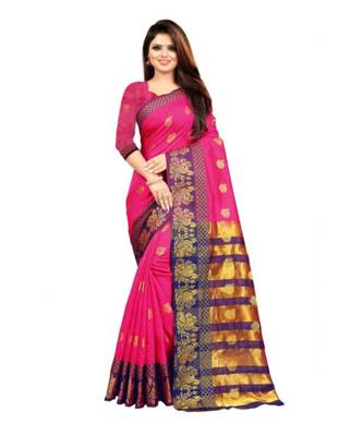Pink Woven  Cotton Silk Saree With Blouse 1