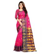 Pink Woven  Cotton Silk Saree With Blouse