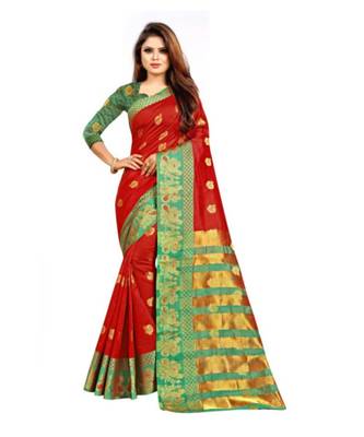 Red Woven  Cotton Silk Saree With Blouse 1