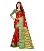Red Woven  Cotton Silk Saree With Blouse