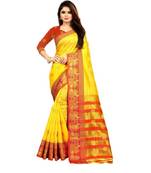 Yellow Woven  Cotton Silk Saree With Blouse