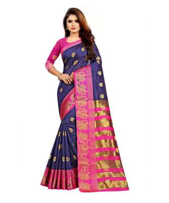 Blue Woven  Cotton Silk Saree With Blouse 1