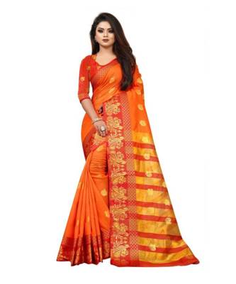 Orange Woven  Cotton Silk Saree With Blouse 1