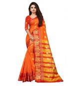 Orange Woven  Cotton Silk Saree With Blouse