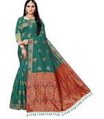 Green printed silk saree with blouse