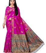 Purple printed silk saree with blouse