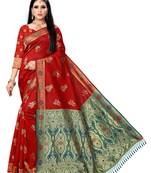 Red printed silk saree with blouse