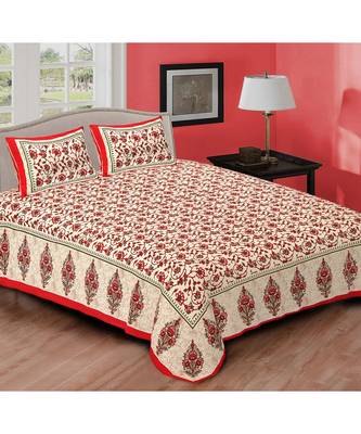 Red Printed Cotton Double Bedsheets With Pillow Cover 1