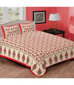 Red Printed Cotton Double Bedsheets With Pillow Cover