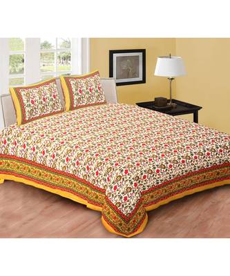 Brown Printed Cotton Double Bedsheets With Pillow Cover 1