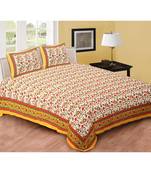 Brown Printed Cotton Double Bedsheets With Pillow Cover
