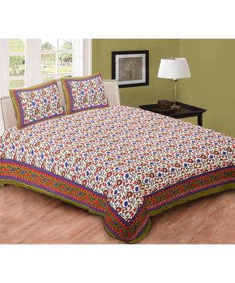 Green Printed Cotton Double Bedsheets With Pillow Cover 1
