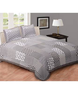 Grey Printed Cotton Double Bedsheets With Pillow Cover 1
