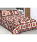 Grey Printed Cotton Double Bedsheets With Pillow Cover